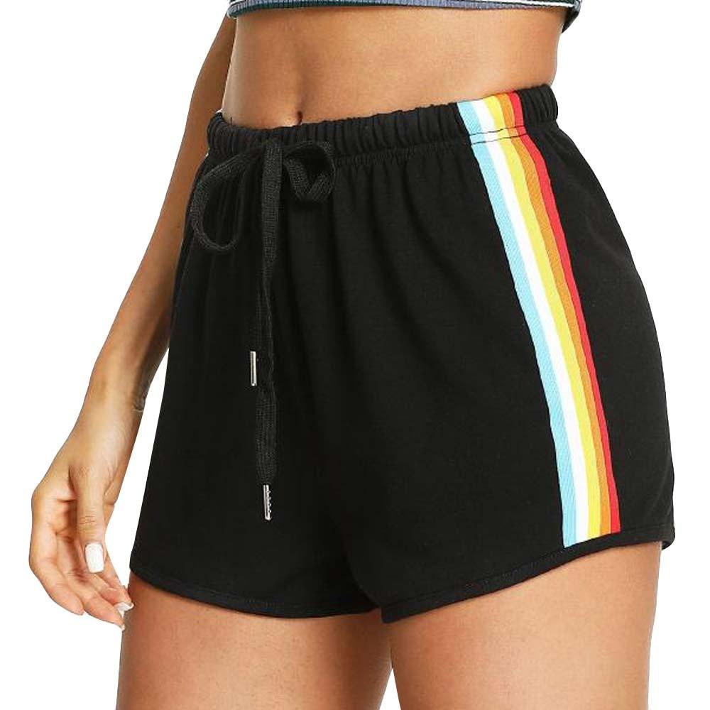Cute Summer Women Sports Shorts - Rainbow Print Sport Elastic Short Pants - Beach Shorts (3U32)