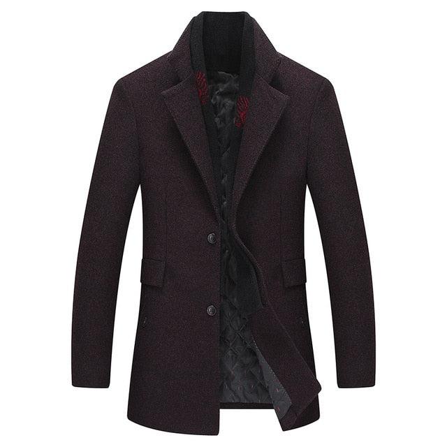 Winter Scarf Woolen Winter Coat - Men Casual Warm Removable Scarf Men's Coat (TM4)