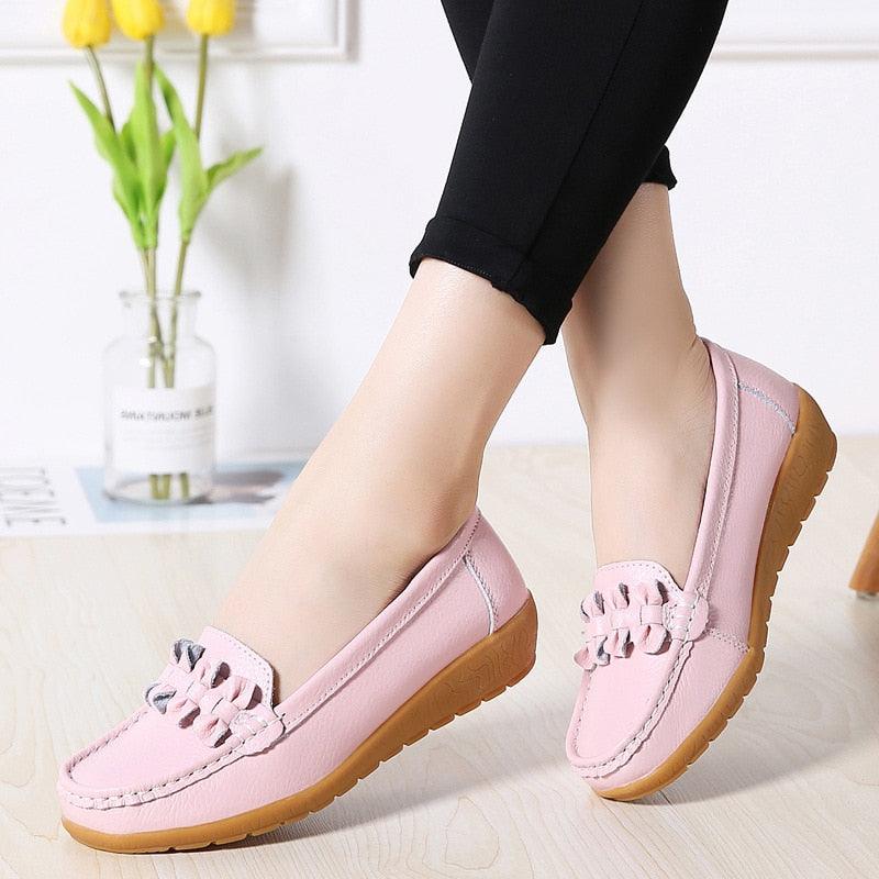 Beautiful Women Loafers Genuine Leather Flat Shoes - Slip On