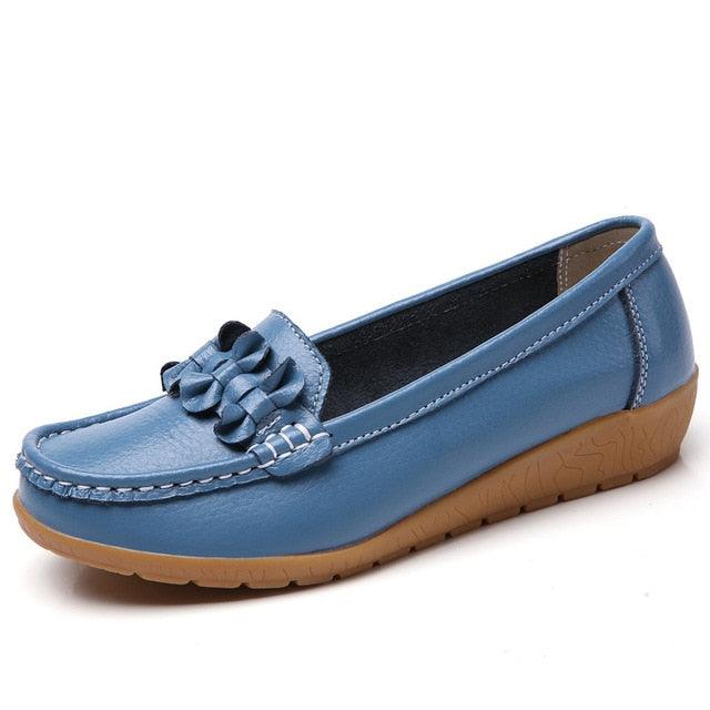 Beautiful Women Loafers Genuine Leather Flat Shoes - Slip On Female Moccasins Casual Dress Shoes (FS)