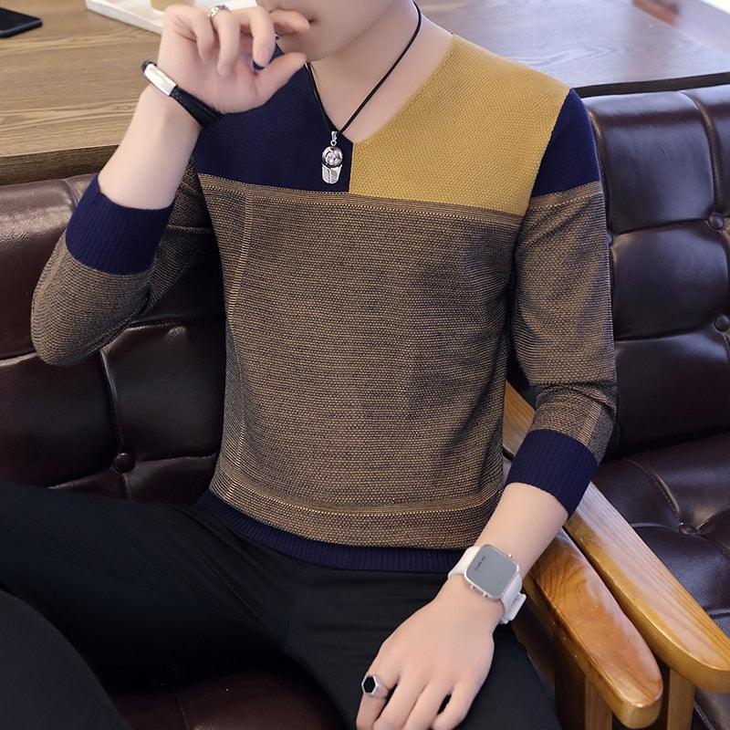 New Version Contrast V-neck Men's Sweater (TM6)(T5G)