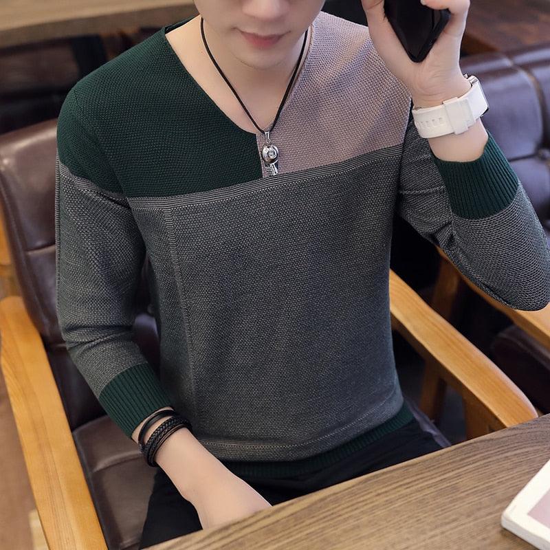 New Version Contrast V-neck Men's Sweater (TM6)(T5G)