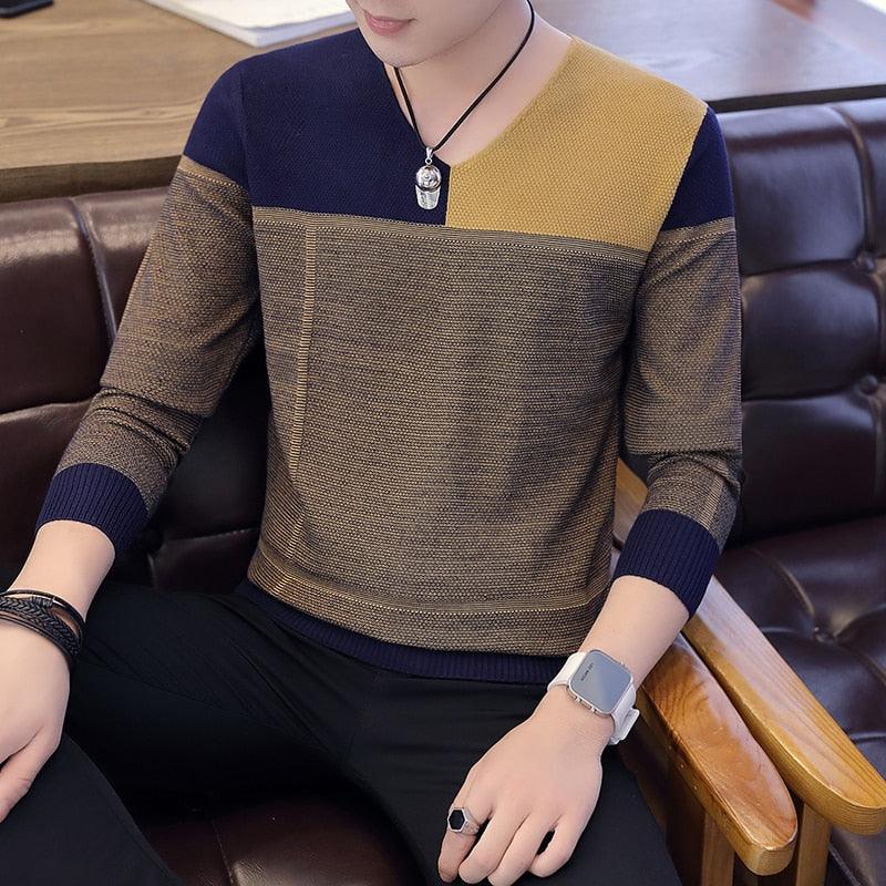 New Version Contrast V-neck Men's Sweater (TM6)(T5G)