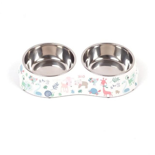 Stainless Steel Dog Bowl Food Double Melamine Pet Feeding (D71)(6W1)