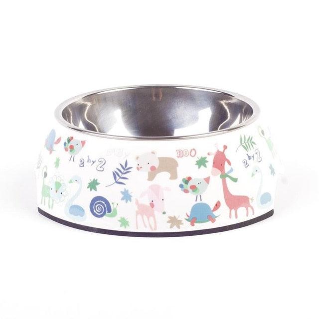 Stainless Steel Dog Bowl Food Double Melamine Pet Feeding (D71)(6W1)
