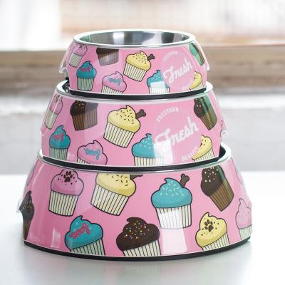 Stainless Steel Dog Bowl Food Double Melamine Pet Feeding (D71)(6W1)