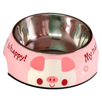 Stainless Steel Dog Bowl Food Double Melamine Pet Feeding (D71)(6W1)