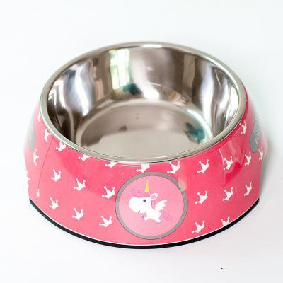 Stainless Steel Dog Bowl Food Double Melamine Pet Feeding (D71)(6W1)