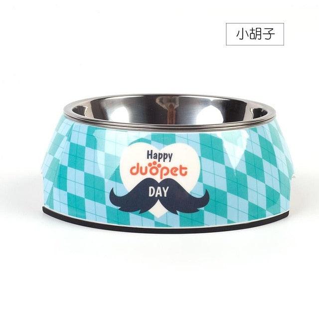 Stainless Steel Dog Bowl Food Double Melamine Pet Feeding (D71)(6W1)