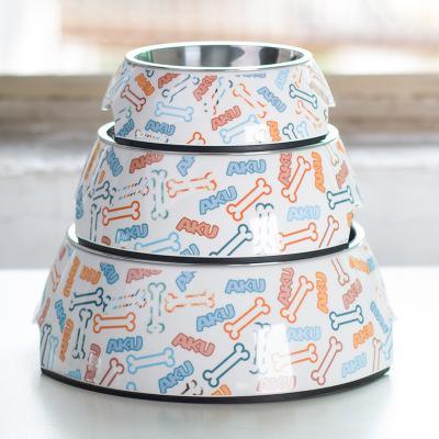 Stainless Steel Dog Bowl Food Double Melamine Pet Feeding (D71)(6W1)
