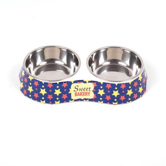 Stainless Steel Dog Bowl Food Double Melamine Pet Feeding (D71)(6W1)