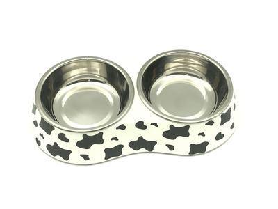 Stainless Steel Dog Bowl Food Double Melamine Pet Feeding (D71)(6W1)