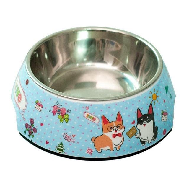 Stainless Steel Dog Bowl Food Double Melamine Pet Feeding (D71)(6W1)