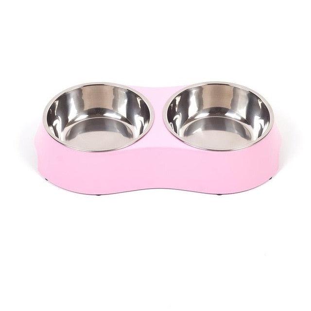 Stainless Steel Dog Bowl Food Double Melamine Pet Feeding (D71)(6W1)