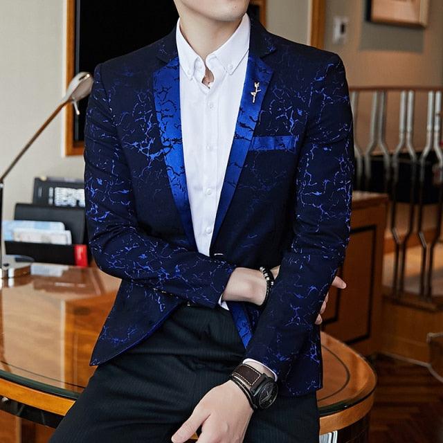 Luxury Party Prom Blazer - Shinny Wine Red Blue Black Contrast Collar Dress Dinner Blazer (T2M)