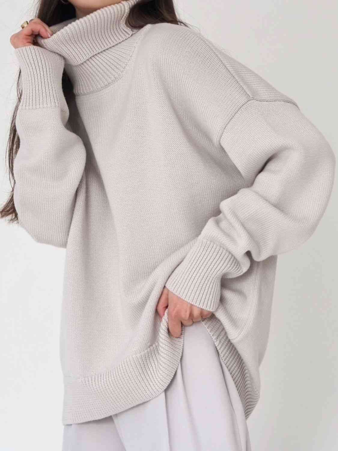 Turtle Neck Dropped Shoulder Sweater - Deals DejaVu