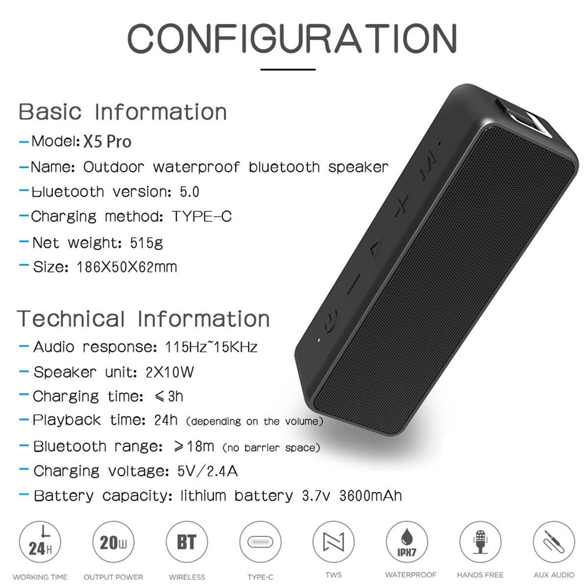 20W Portable bluetooth5.0 Wireless Speaker - Better Bass 24-Hour bluetooth Range IPX7 (HA3)(HA)(1U57)