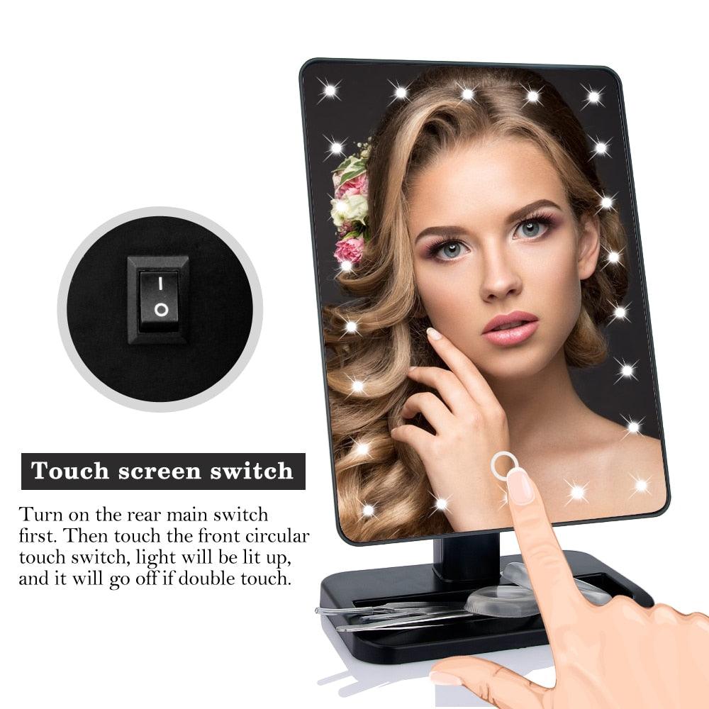 22 LED Lights Touch Screen Makeup Mirror Professional Vanity Mirror Beauty Adjustable Countertop 360 Rotating Desktop Mirror (M5)(1U86)