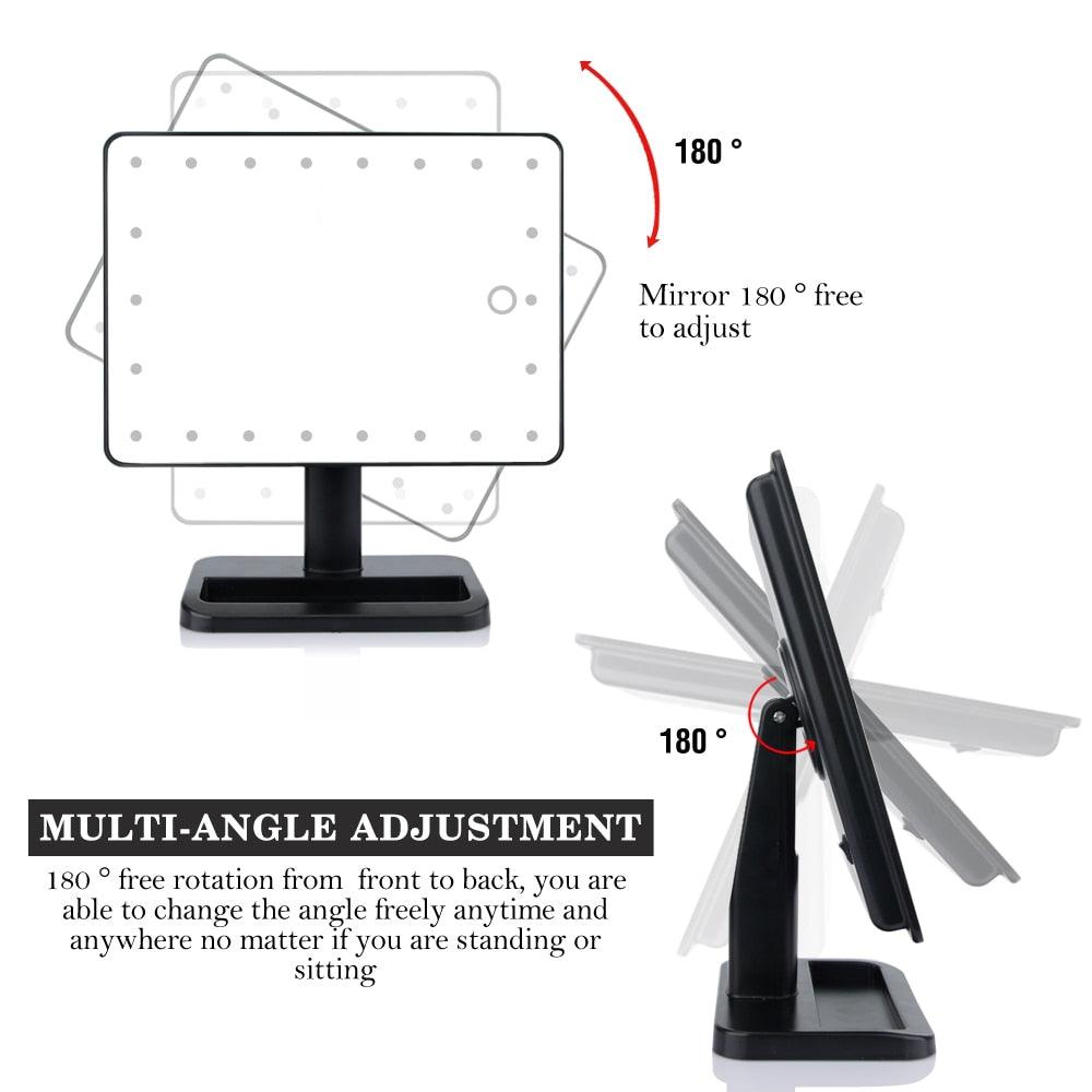 22 LED Lights Touch Screen Makeup Mirror Professional Vanity Mirror Beauty Adjustable Countertop 360 Rotating Desktop Mirror (M5)(1U86)