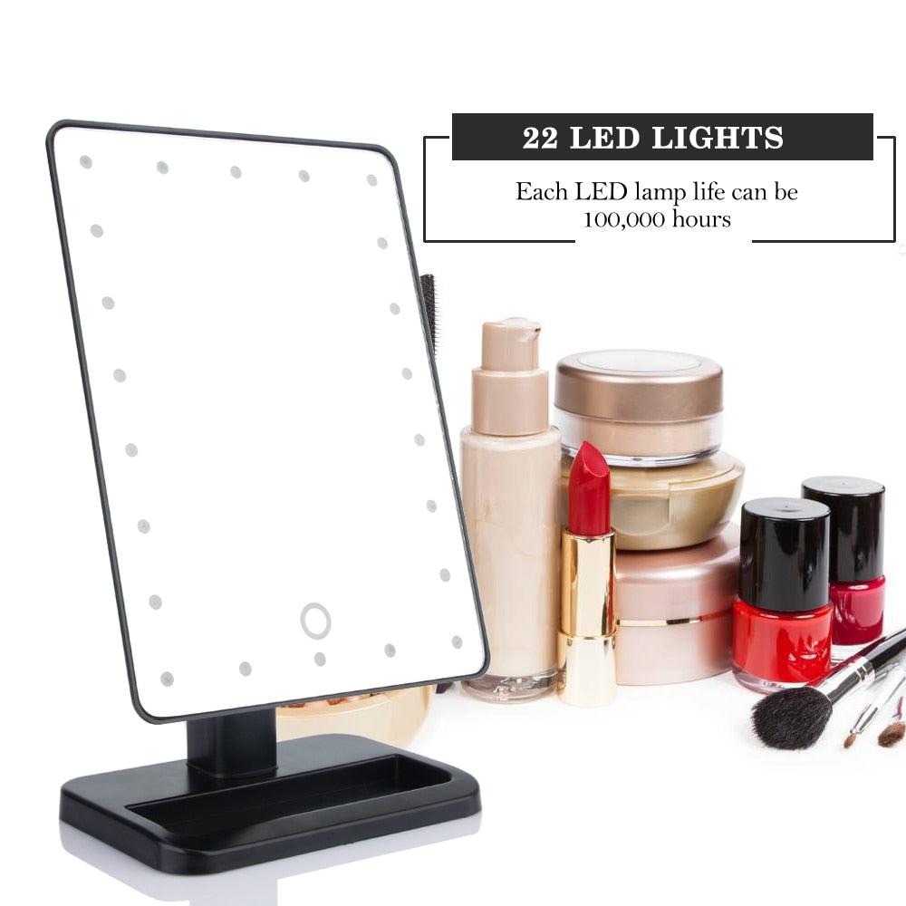 22 LED Lights Touch Screen Makeup Mirror Professional Vanity Mirror Beauty Adjustable Countertop 360 Rotating Desktop Mirror (M5)(1U86)