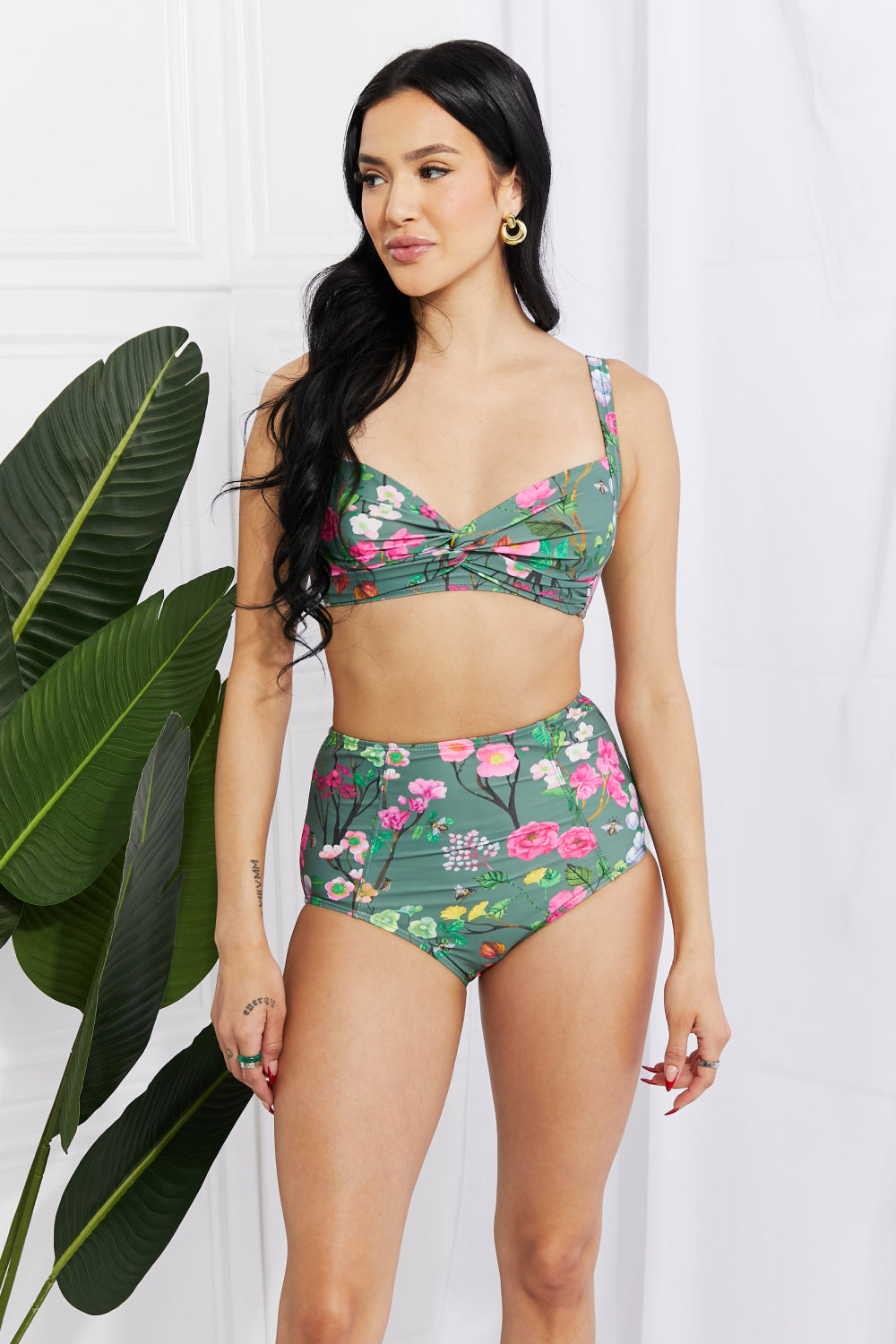 Marina West Swim Take A Dip Twist High-Rise Bikini in Sage (TB9D) T