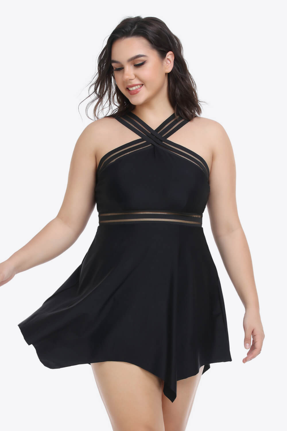 Plus Size Handkerchief-Hem Swim Dress and Bottoms Set (TB13D) T