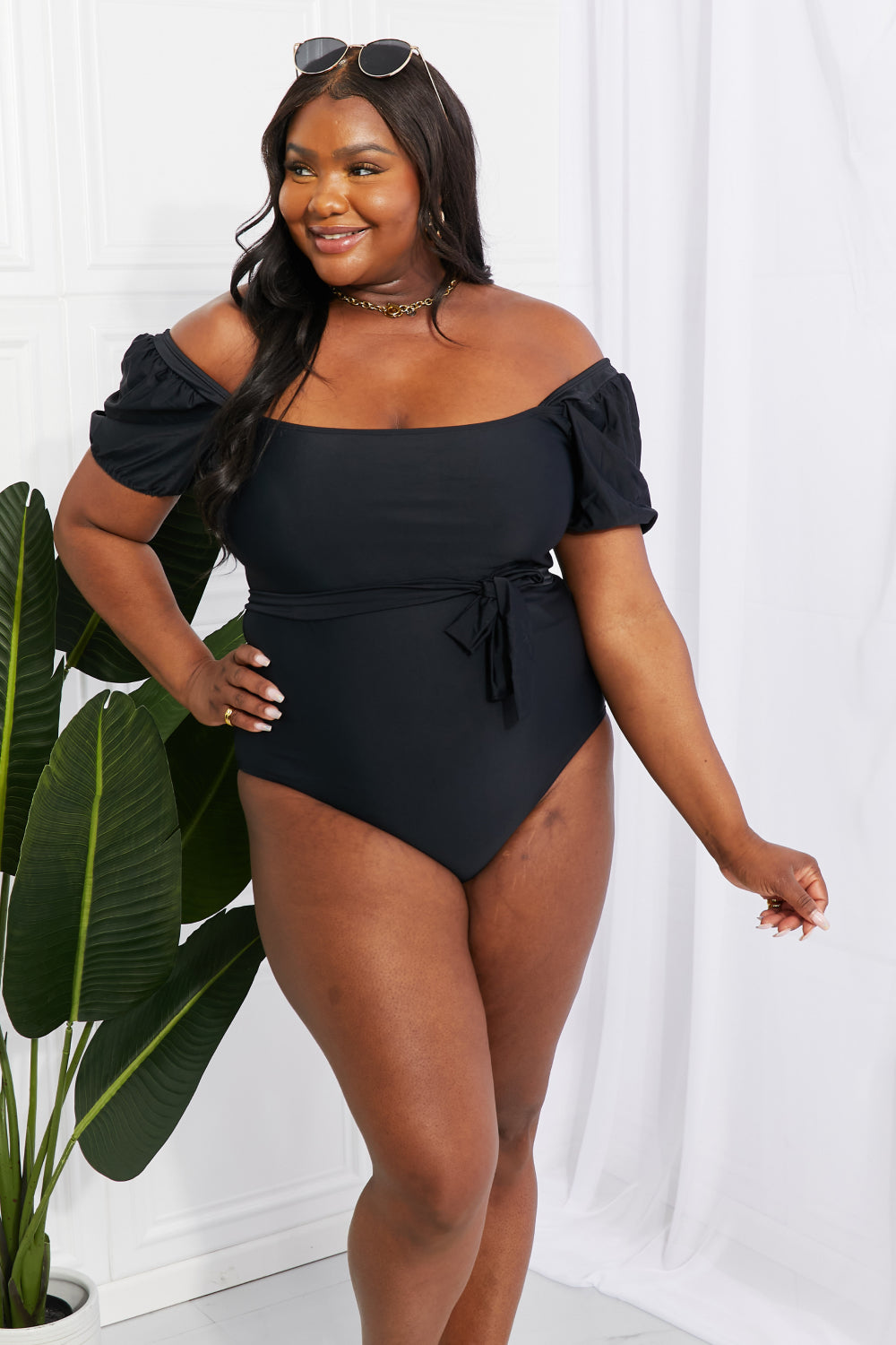 Marina West Swim Salty Air Puff Sleeve One-Piece in Black (TB10D) T