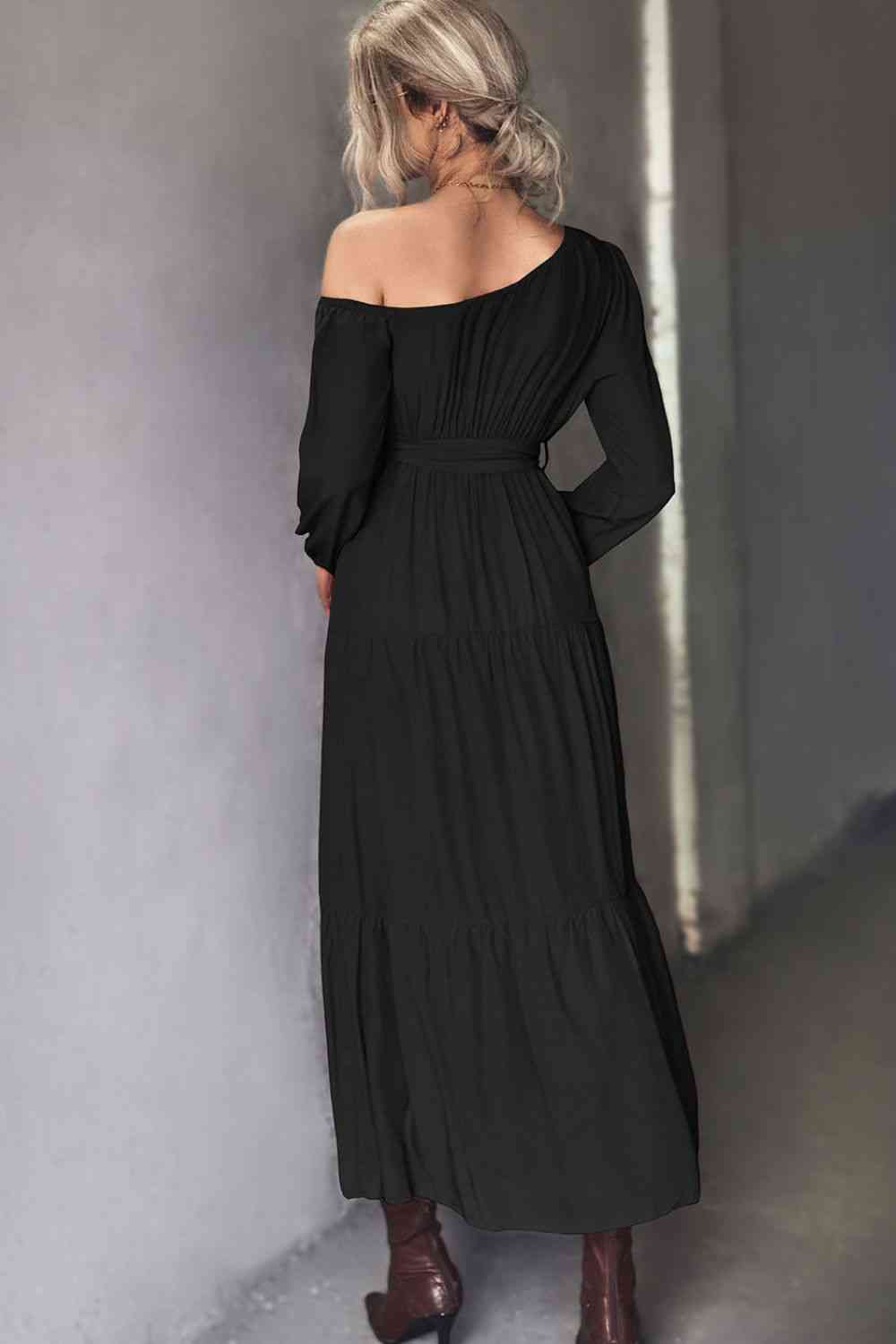 Belted One-Shoulder Tiered Maxi Dress (BWMT) T - Deals DejaVu