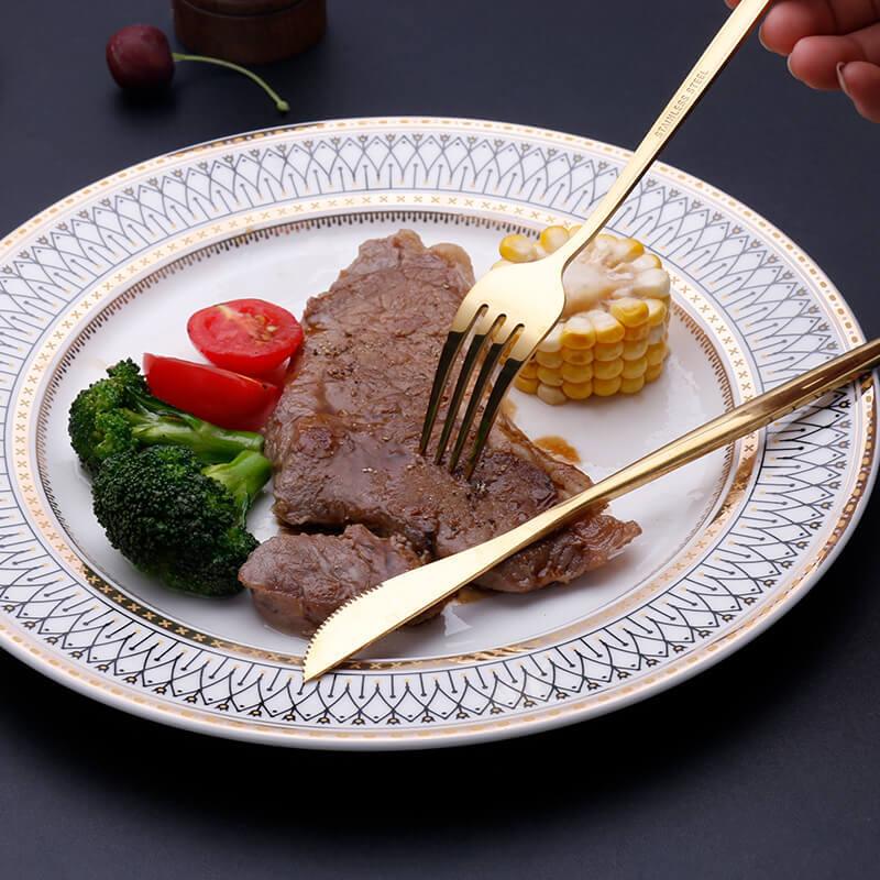 24pcs Gold Tableware Set - Fork Spoon Knife Cutlery Set - Stainless Steel Kitchen Holiday Gift Box (AK6)(1U61)