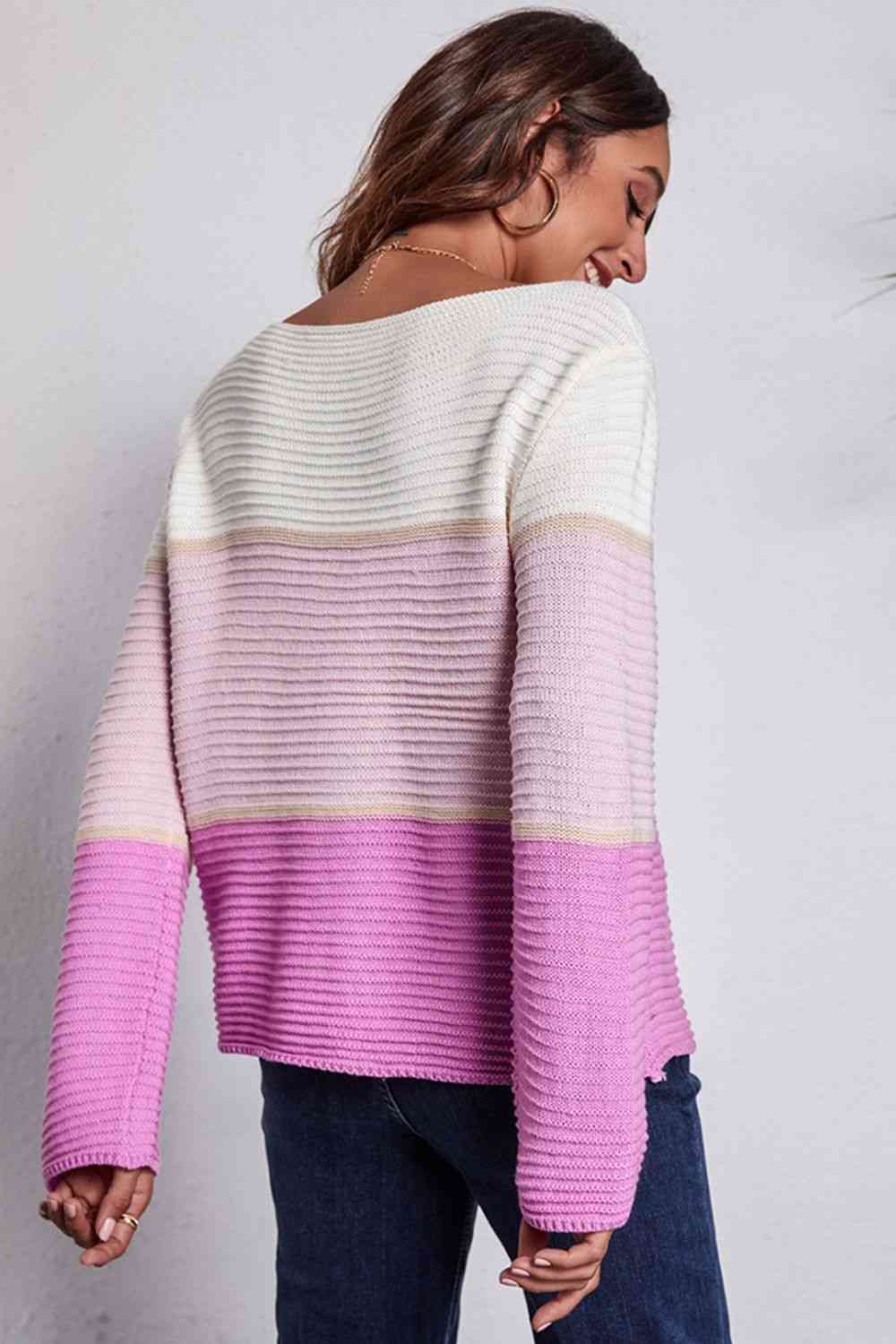 Color Block Horizontal Ribbing Sweater - Deals DejaVu