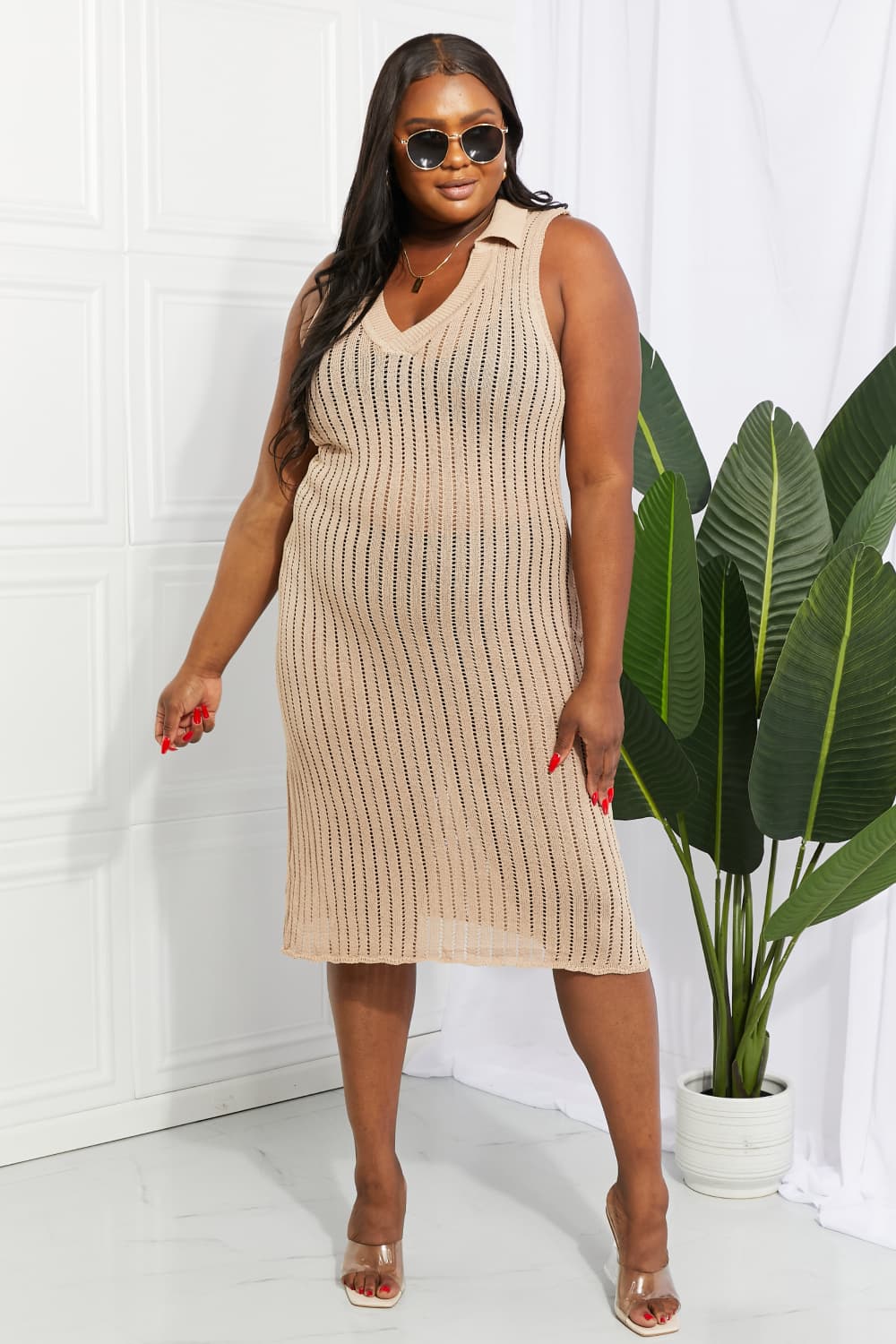 Openwork Johnny Collar Cover Up Dress (TB11D) T - Deals DejaVu