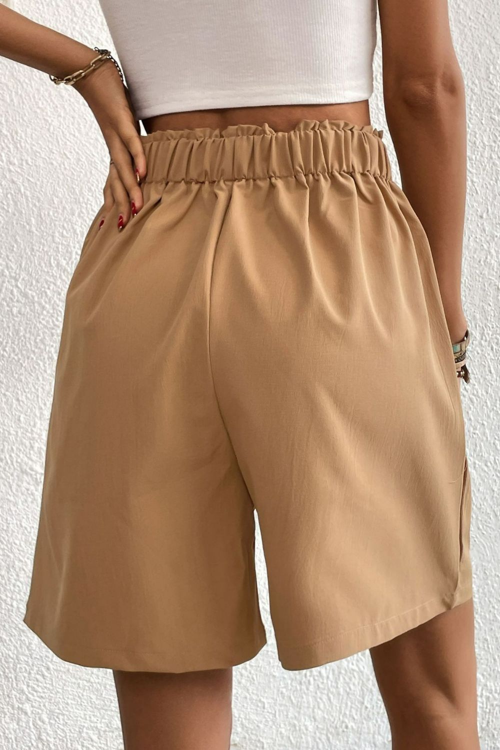 Buttoned Elastic Waist Pleated Detail Shorts (TBL2) T