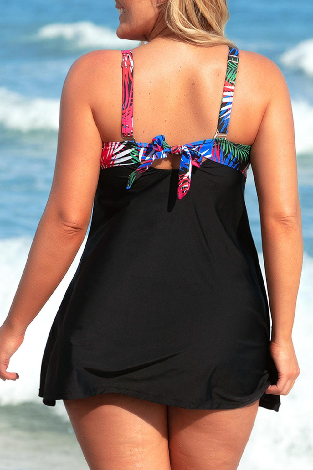 Plus Size Botanical Print Two-Tone Two-Piece Swimsuit (TB13D) T