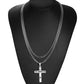 Great 2Pcs Silver Color Cross Pendant Necklace - Flat Curb Cuban Stainless Steel Chain (2U83)