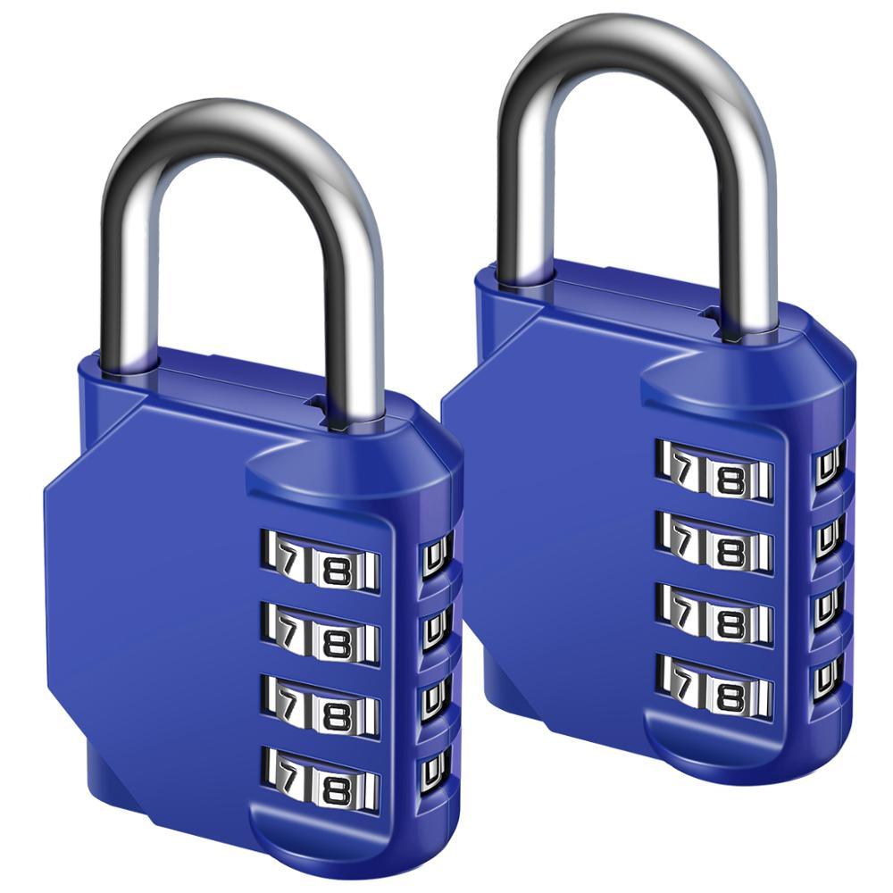 2Pcs/set Heavy Duty 4 Dial Digit Combination Lock - Weatherproof Security Padlock -Safely Code Lock Black Sliver (LT6)