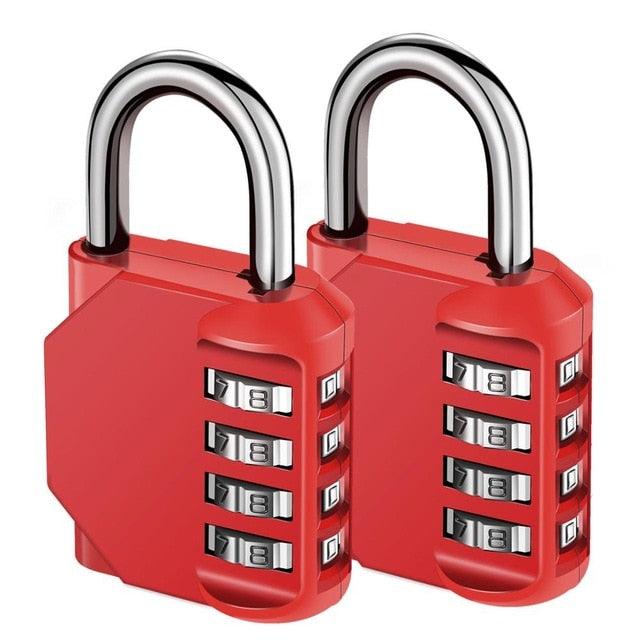 2Pcs/set Heavy Duty 4 Dial Digit Combination Lock - Weatherproof Security Padlock -Safely Code Lock Black Sliver (LT6)