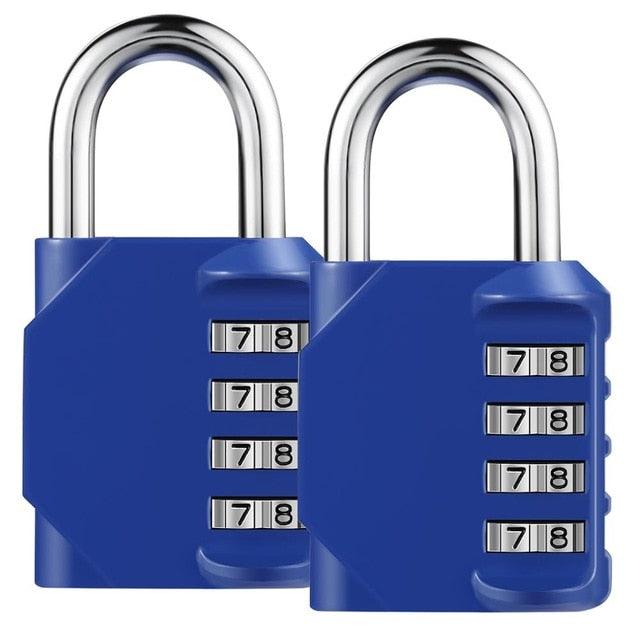 2Pcs/set Heavy Duty 4 Dial Digit Combination Lock - Weatherproof Security Padlock -Safely Code Lock Black Sliver (LT6)