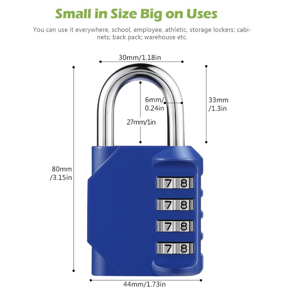 2Pcs/set Heavy Duty 4 Dial Digit Combination Lock - Weatherproof Security Padlock -Safely Code Lock Black Sliver (LT6)