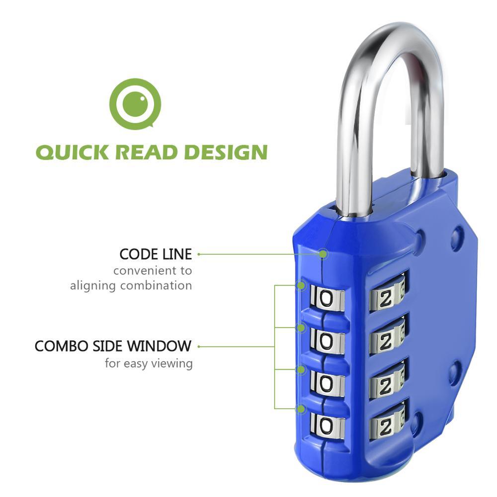 2Pcs/set Heavy Duty 4 Dial Digit Combination Lock - Weatherproof Security Padlock -Safely Code Lock Black Sliver (LT6)