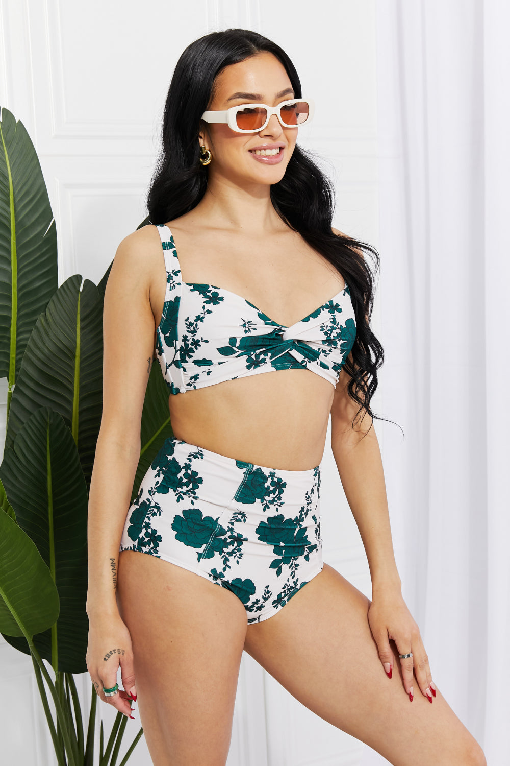 Marina West Swim Take A Dip Twist High-Rise Bikini in Forest (TB9D) T