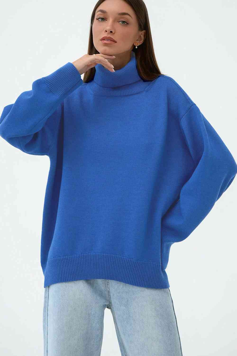 Turtle Neck Dropped Shoulder Sweater - Deals DejaVu