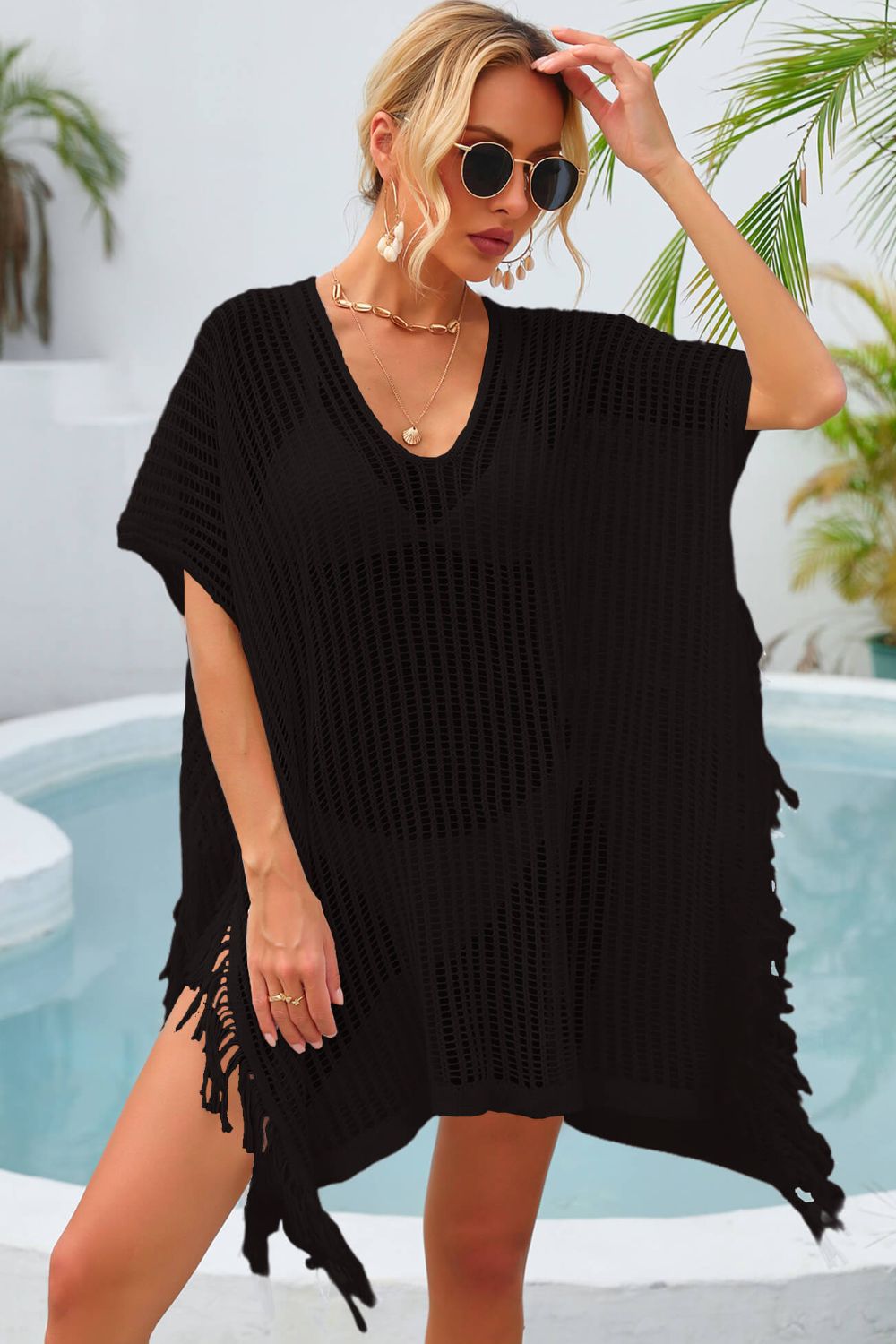 Fringe Trim Openwork Cover Up (TB11D) T - Deals DejaVu