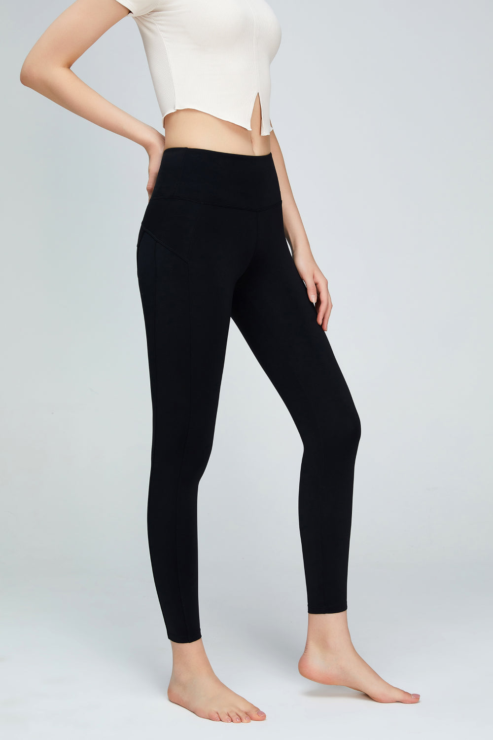 Seam Detail Wide Waistband Sports Leggings (TBL) T