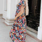 Printed V-Neck Short Sleeve Maxi Dress (BWMT) T - Deals DejaVu