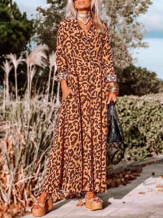 Leopard Buttoned Maxi Dress (BWMT) T - Deals DejaVu