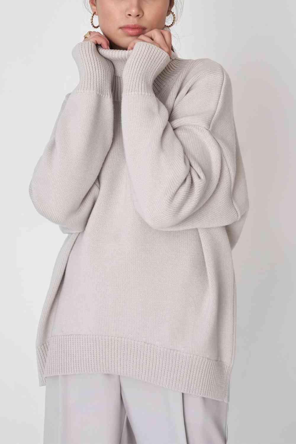 Turtle Neck Dropped Shoulder Sweater - Deals DejaVu