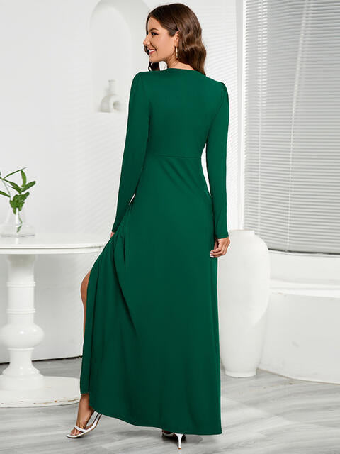 V-Neck Long Sleeve Split Dress (BWM) T - Deals DejaVu