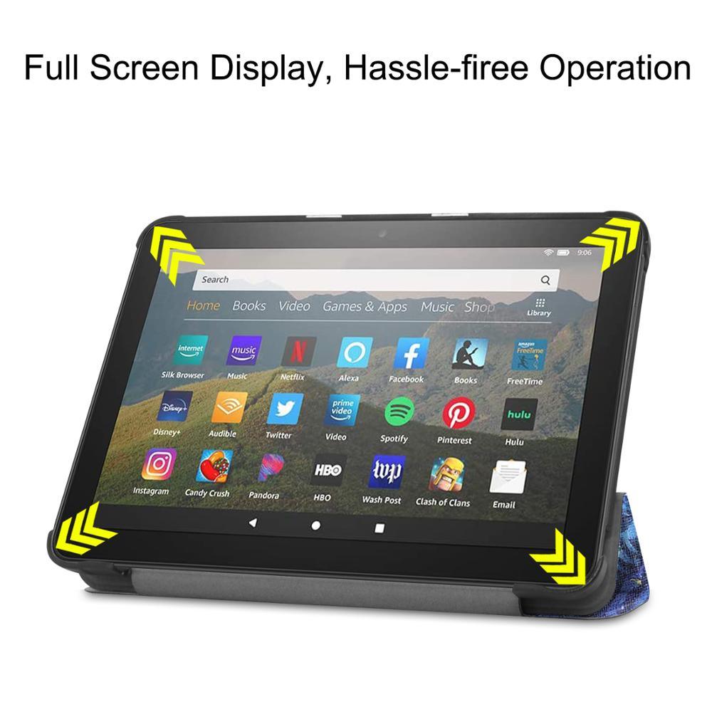 3 Fold Leather Stand Shell For Amazon Fire HD 8 Plus 2020 Cover For New Kindle Fire HD 8 2020 Case & Tempered Glass Film (D47)(TLC3)(TLC4)