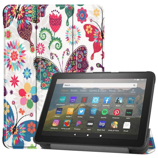 3 Fold Leather Stand Shell For Amazon Fire HD 8 Plus 2020 Cover For New Kindle Fire HD 8 2020 Case & Tempered Glass Film (D47)(TLC3)(TLC4)