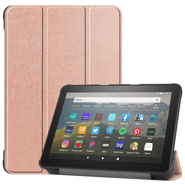 3 Fold Leather Stand Shell For Amazon Fire HD 8 Plus 2020 Cover For New Kindle Fire HD 8 2020 Case & Tempered Glass Film (D47)(TLC3)(TLC4)